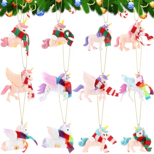 Civaner 12 Pack Christmas Unicorn Ornaments - Holiday Tree Decorations