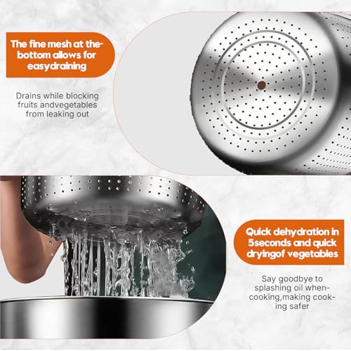 Black Stainless Steel Salad Spinner 6L - Easy Clean Vegetable & Fruit Dryer
