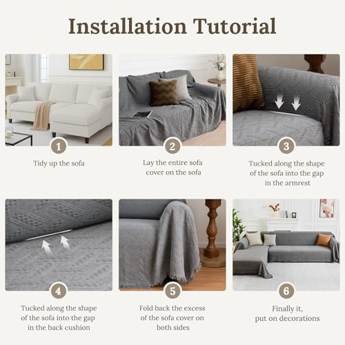 HOMERILLA 2-Piece Sectional Couch Cover XL Dark Grey for L-Shape Sofa