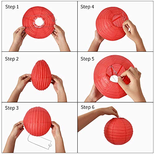 BEISHIDA Red Blue White Paper Lanterns 4/6/8/10/12 Inch Round Set (Color Trio)