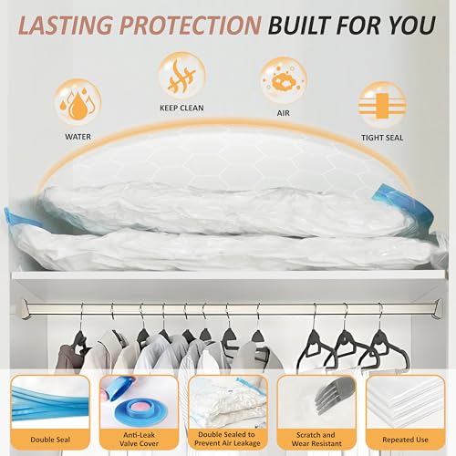 XXL Jumbo Vacuum Storage Bags Set - Space Saver with Hand Pump - 8 Pack