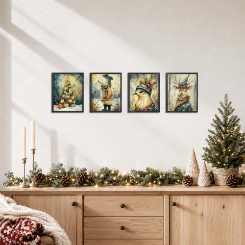 ZNGFON Rustic Winter Forest Animal Christmas Wall Art Prints 8x10 Set of 4 - Winter 20