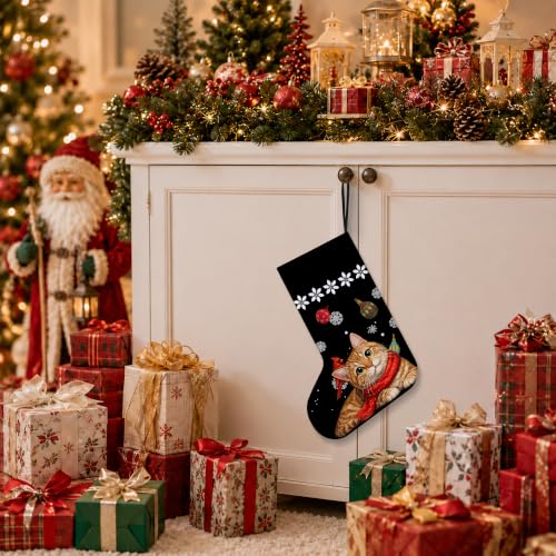 Orange Tabby Cat Christmas Stocking with XO 22 - 17in Linen Decor Gift Stocking