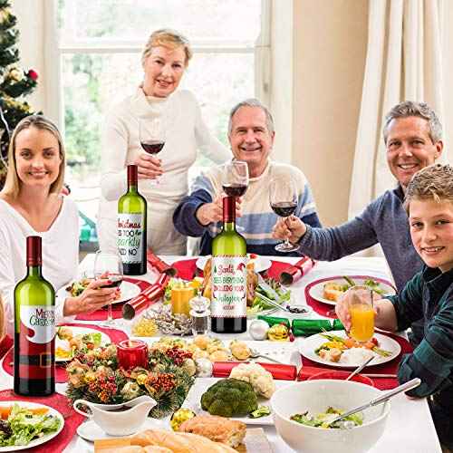 12 Pieces Christmas Wine Label Bottle Stickers Xmas Wine Bottle Cover Gift Set for Christmas Party Holiday Decor Supplies, 6 Styles (Santa Claus Style)