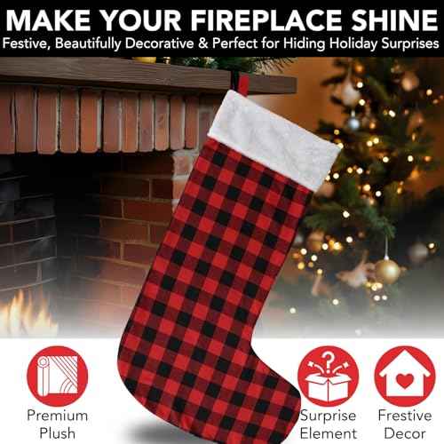 Iconikal Jumbo Red Buffalo Plaid Christmas Stocking - 43-Inch Tall Giant Eye-Catching Oversized Holiday Hanging Decoration