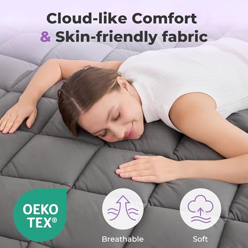 SINWEEK King Size Dual Layer Memory Foam Mattress Topper Gray 5 Inch Gel & Plush Pillow Top