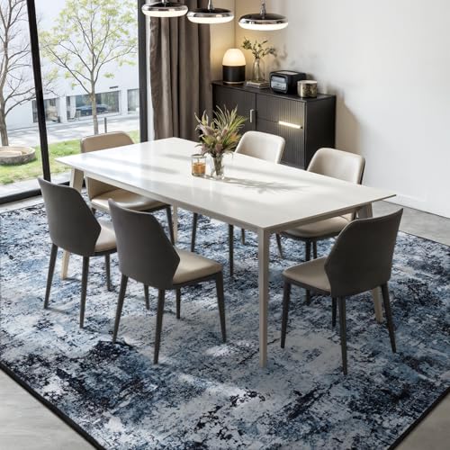 Ocean Blue 5x7 Washable Area Rug - Abstract Nautical Living Room Carpet - Rugflix