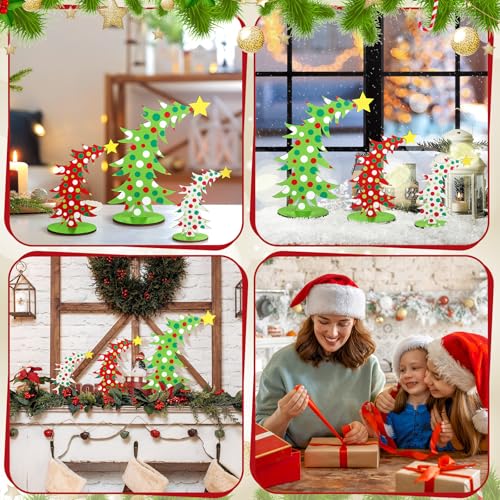 3 Pcs Lime Green Wooden Christmas Tree Tabletop Decorations Bendable Christmas Centerpieces for Table Polka Dot Freestanding Xmas Tree Table Sign Rustic Home Tiered Tray Decor for Holiday Party Decor