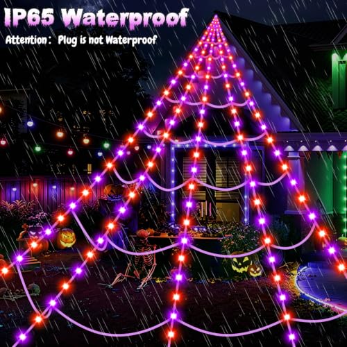 Halloween Outdoor Spider Web Lights with 250 LEDs & 8 Modes - Dark Purple & Orange