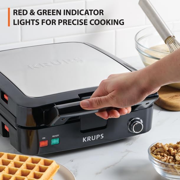 Belgian Waffle Maker 4-Slice Family Size Stainless Steel with Removable Plates