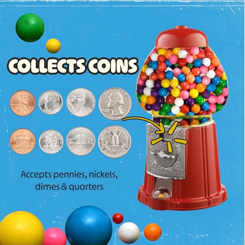 Red Vintage Gumball Machine & Coin Bank - 15" Candy Dispenser & Collector Stand