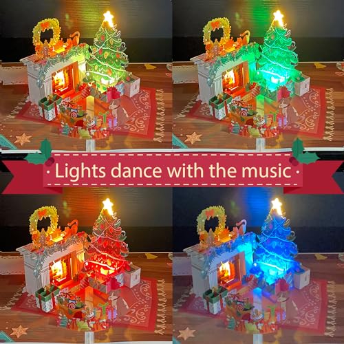 Ribbli Musical Christmas Card with Light & Envelope - Pop Up Holiday Greeting