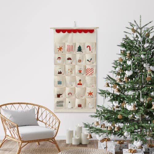 MONOBLANKS Christmas B Fabric Hanging Advent Calendar with Pockets - Holiday Decor