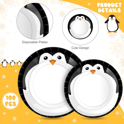 FoldTier 100 Pack Penguin Paper Plates 9"/7" Christmas Party
