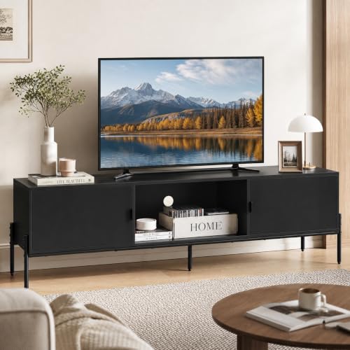 WLIVE 58-Inch Black TV Stand for 65-Inch TVs, Mid-Century Media Console with Metal Legs