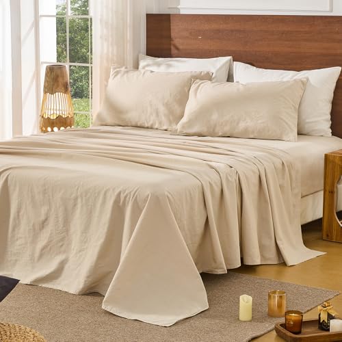 Queen Linen Sheet Set - 4 Pieces, 16" Deep Pockets, French Natural Flax