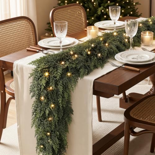Shareconn 2-Pack 9FT Pre-Lit Cedar Christmas Garland with Lights, Mantel Decor