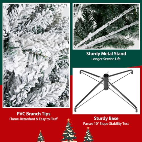 NEWBULIG 4.5 Ft Pre-Lit Snow Flocked Christmas Tree, 8-Mode LED Lights
