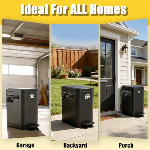 Outdoor Dog Poop Trash Can with Lid - 3 Gal Metal Waste Bin & Scooper - Black