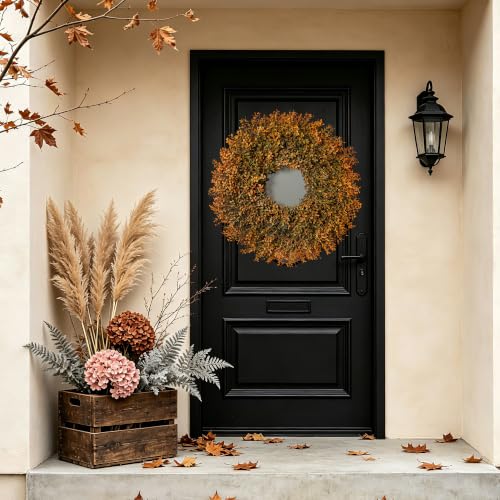 Green Moon 26'' Faux Fall Wreath for Front Door - Orange Autumn Decor