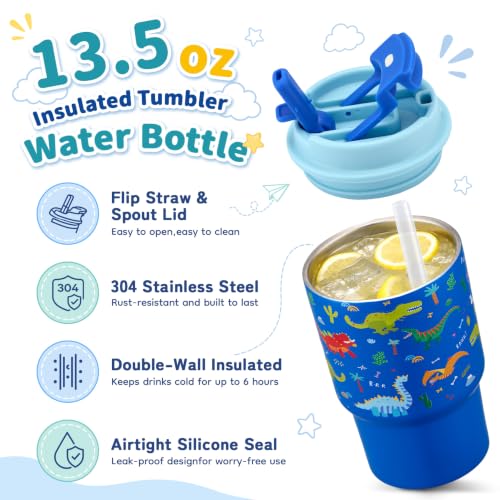 Howeemo Dinosaur Kids Bento Lunch Box Set with Insulated Thermo, Water Bottle & Ice Pack