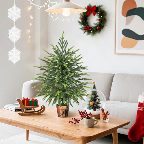 2FT Norfolk Pine Tree with Pot - Real Touch Artificial Christmas Tree for Indoor & Outdoor Decor - Siyaluens