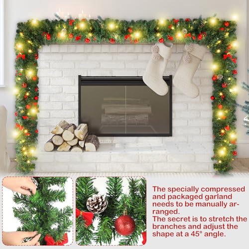 Ceenna 15ft Prelit Christmas Garland with 100 LED Lights Berry Bow