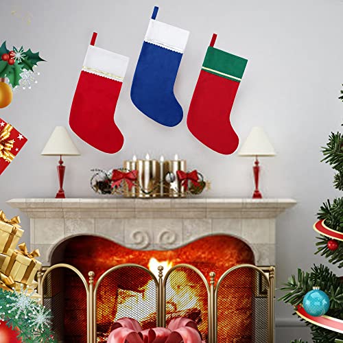 12 Pack Felt Christmas Stockings, 19 Inches Red and White Stockings
