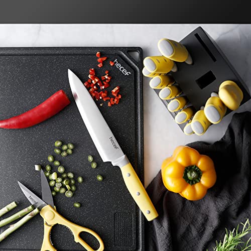 14-Piece Kitchen Knife Set with Pine Wood Block - Yellow Handle