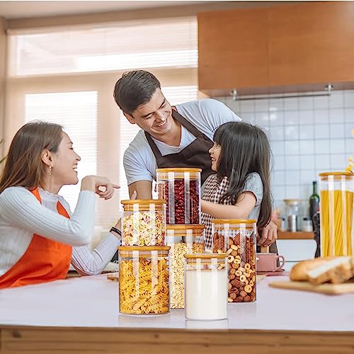Vtopmart 7 Pack Glass Food Storage Jars Set with Bamboo Lids - 15oz to 74oz Kitchen Containers for Pantry Organization