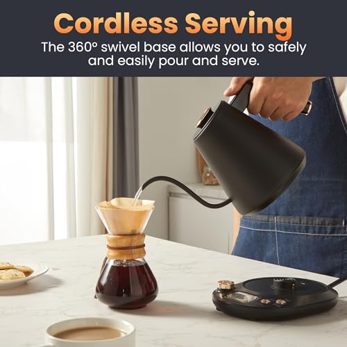 Copper Finish Elite Gourmet 1L Digital Gooseneck Electric Kettle - Cordless & Fast Heating
