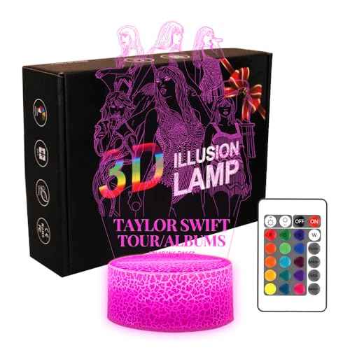 Music Girls Singer 3D Night Light 16 Colors Changing Remote Cracked Base Control Taylor Girly Figure Illusion Led Lamp for Fans/Girls/Boys/Kids/Gifts for Christmas Birthday