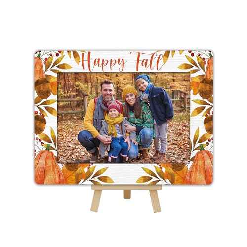 Happy Fall Picture Frame, Thanksgiving Gifts Wooden Photo Frame with Easel, 4x6 Autumn Pumpkin Picture Frames for Tabletop Display Photo Insert - J03