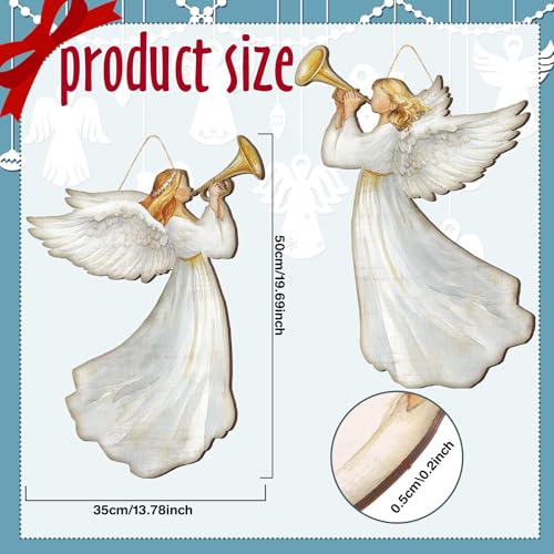 Retro Christmas Hanging Angel Wooden Sign Set - Outdoor Holiday Decor