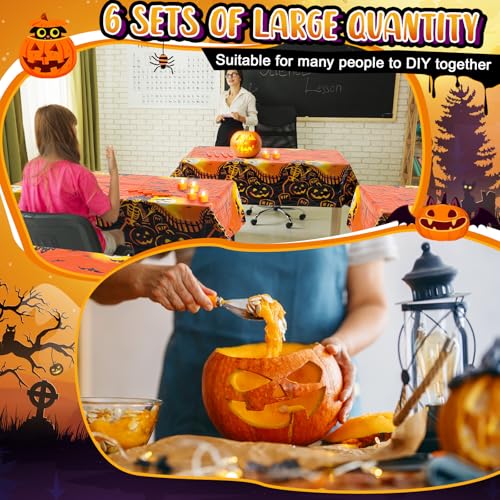 Orange Halloween Pumpkin Carving Kit - 6 Sets with Tools, Stickers & Lights