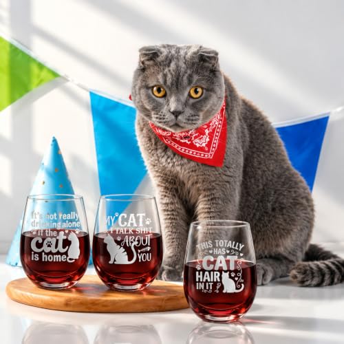 Rtteri 6-Pack 20oz Cat Stemless Wine Glasses - Cat Lover Gift Set