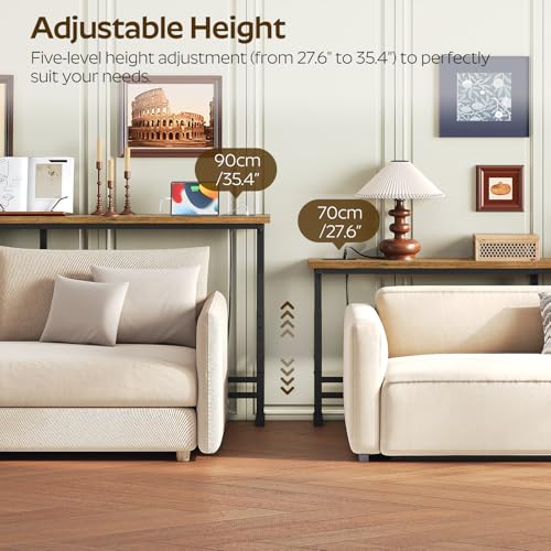 YATINEY Rustic Brown & Black 70.9" Adjustable Console Table with Power Outlet - Narrow Sofa Table for Living Room & Entryway, Model CT08UBR