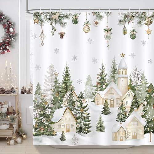 Cozzsnuge Farmhouse Christmas Shower Curtain 72x72 in with 12 Hooks