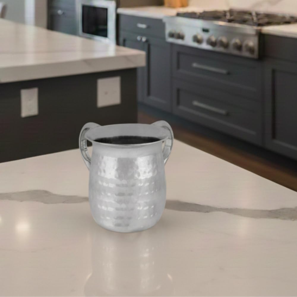 UNBREAKABLE WASHING CUP: Stainless Steel Netilat Yadayim Cup 5-Inch Tall Elegantly Brushed 2-Handle Wide-Mouth Ritual Cleaning Water Vessel
