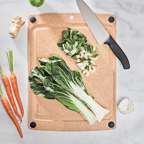 Epicurean 17.5x13 Inch All-In-One Cutting Board with Non-Slip Feet & Juice Groove, Natural/Black