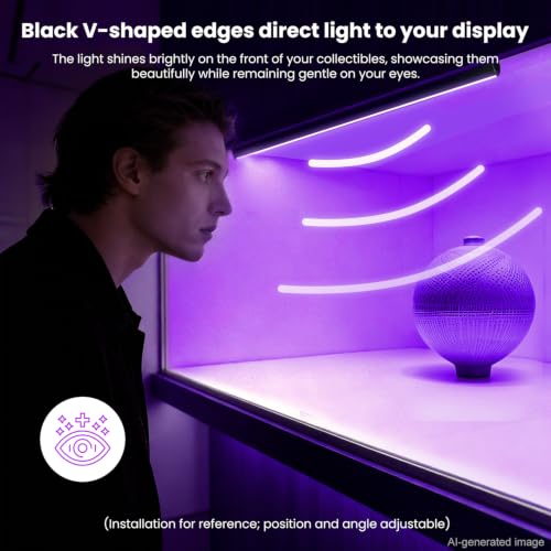 Black RGB LED Shelf Lights 4 Pack 12.5In Smart WiFi Dimmable Bookcase & Display Lighting