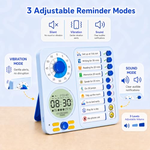 Blue 3-in-1 Visual Timer for ADHD Chore Chart & Task Planner Kids & Adults