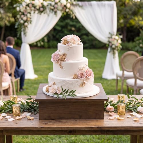 Vintage Brown Wooden Cake Stand Square Rustic Display Riser for Weddings & Events