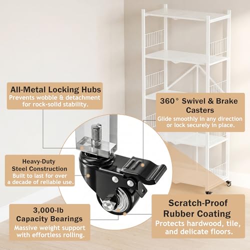 White 5-Tier Folding Storage Shelves with Wheels - No Assembly Needed