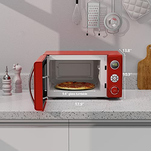 Galanz Retro Red Microwave Oven 0.7 Cu.Ft, 700W, LED Light, Child Lock, Classic Design
