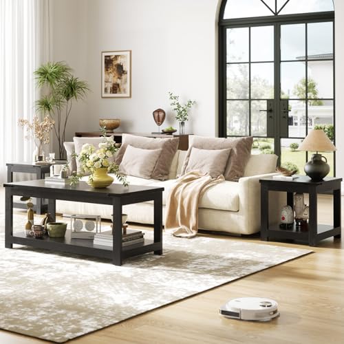 Homieasy Black 20x20 Square End Table for Living Room - Vintage Metal Accents