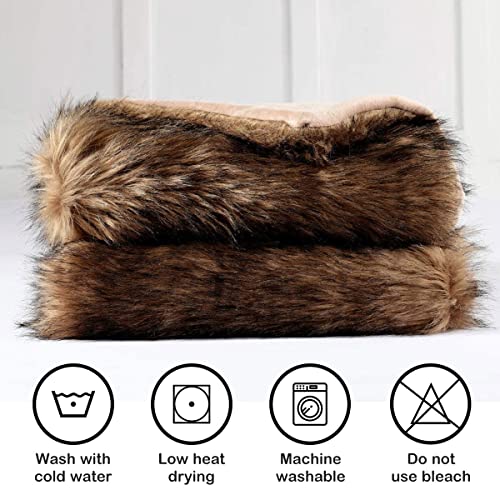 Brown Faux Fur Throw Blanket 60x80 Inches Long Pile Plush Fuzzy Decor