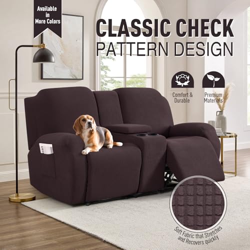 Stretch Loveseat Recliner Cover with Console - Chocolate, 2 Seat