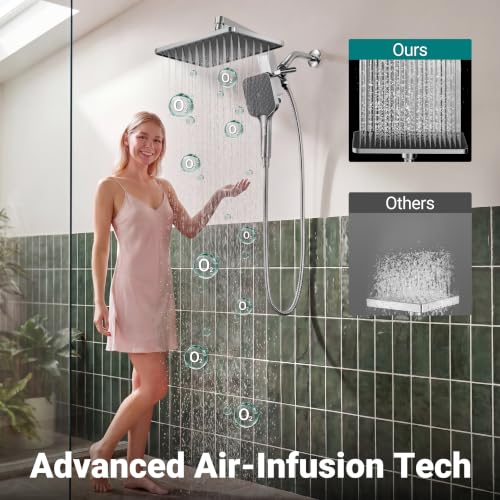 KOSNEW 12-Inch XXL Rainfall Shower Head & Handheld Combo - Chrome Polished