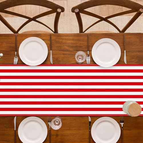 Red and White Striped Table Runner Circus Carnival Theme Party Decoration Read Across American Dining Room Home Kitchen Table Decor (13" x 72")